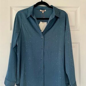 Medium Skies Are Blue Jayden Satin Button-Down Shirt with Rhinestone Detailing